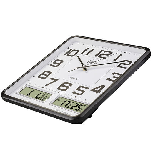 康巴丝(Compas)挂钟16英寸万年历温湿度钟表创意客厅静音时钟简约挂表方形日历石英钟C2983黑白 商品图2