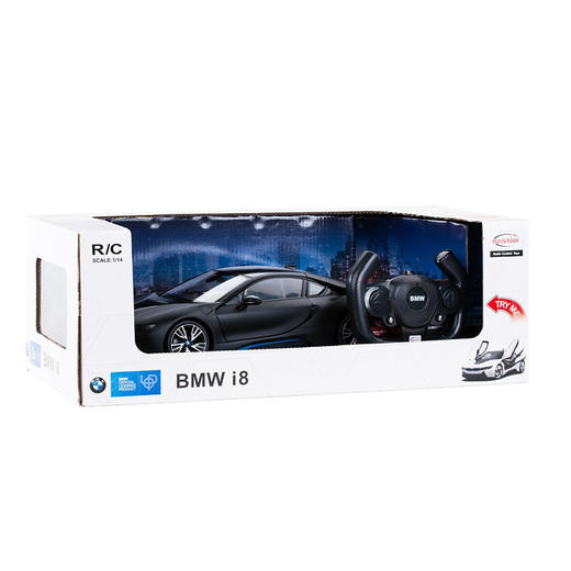 星辉(Rastar) 遥控车 1:14宝马i8内置USB充电可遥控开门跑车模型男孩儿童玩具车 71060哑光黑 商品图3