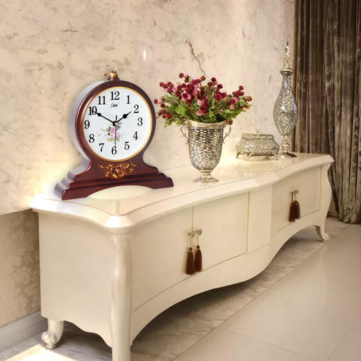 康巴丝（Compas）座钟古典欧式座钟表复古静音客厅装饰台钟创意卧室床头时钟石英钟C3099 古金色 商品图3