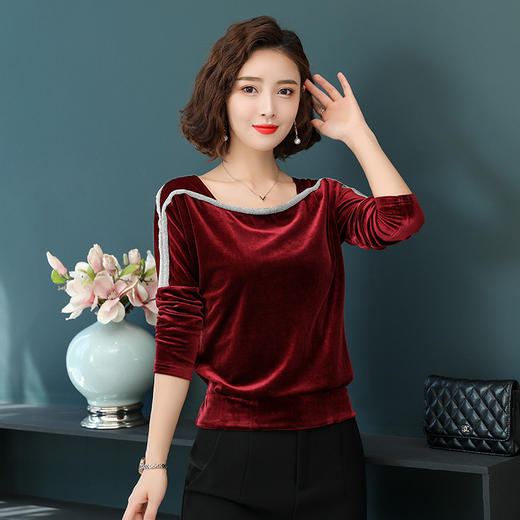 YY-6009秋季新款长袖金丝绒打底衫 商品图0