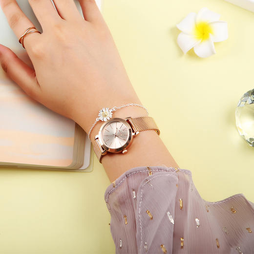 聚利时(Julius)手表女韩版学生时尚系列女式金属网带石英防水女士手表女生玫瑰金JA-732C 商品图5