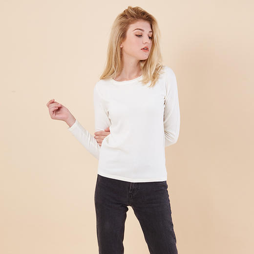 本来之选  极简通勤薄款修身毛针织衫女 圆领套头打底毛衣上衣 B9064 商品图2