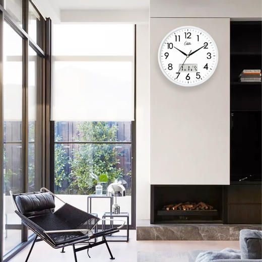 康巴丝（Compas）挂钟 创意时尚时钟 静音日历石英钟客厅卧室挂表c2855Y 白色 商品图3
