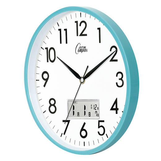 康巴丝（Compas）挂钟 创意时尚时钟 静音日历石英钟客厅卧室挂表c2855Y 蓝色 商品图0