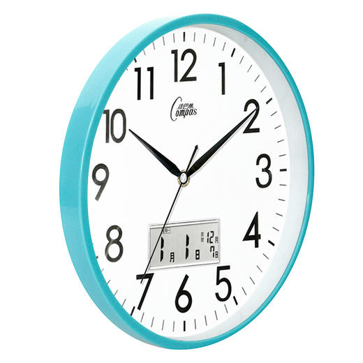 康巴丝（Compas）挂钟 创意时尚时钟 静音日历石英钟客厅卧室挂表c2855Y 蓝色 商品图1