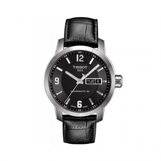 Tissot PRC 200男式39mm黑色表盘不锈钢外壳皮质表带蓝宝石表面机械表T0554301605700JPY带授权招加盟代理