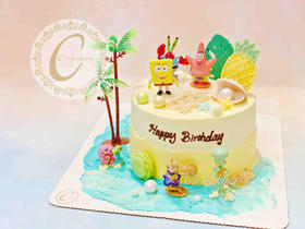 海绵宝宝沙滩场景  忌廉蛋糕（默认自提，收费配送请联系客服）