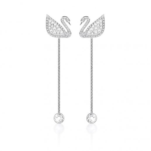 Swarovski/施华洛世奇CONIC SWAN白金色珍珠天鹅耳钉穿孔长耳环5429270JPY带授权招加盟代理