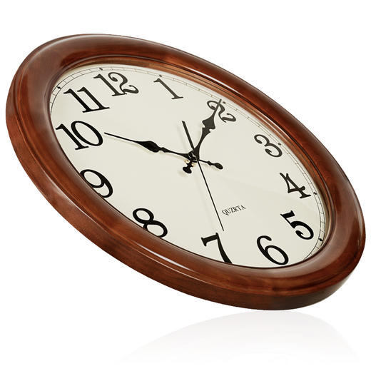 汉时(Hense)实木挂钟18英寸创意客厅静音时钟简约挂表现代石英钟表HW25棕色18英寸 商品图0
