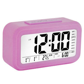 康巴丝（Compas）闹钟智能电子静音夜光聪明灯自动感光三组闹铃小闹钟儿童学生钟WD877粉色