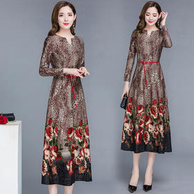 YWE-LFDS-YY19B39新款豹纹气质修身连衣裙