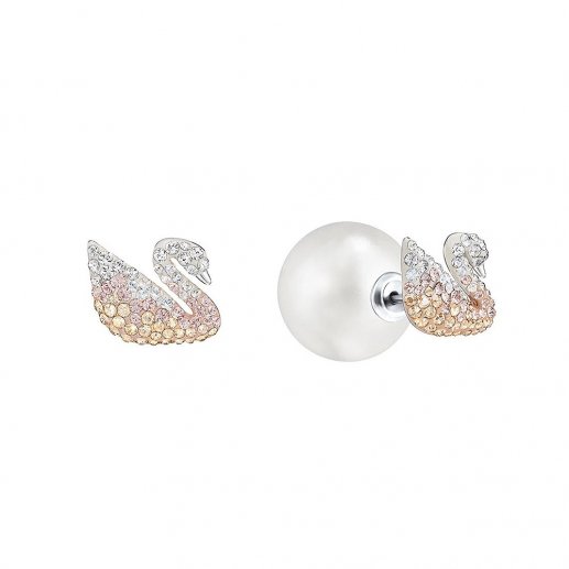 Swarovski/施华洛世奇Iconic Swan彩色水晶渐变满钻天鹅 带珍珠耳托耳钉 耳托 5215037JPY带授权招加盟代理
