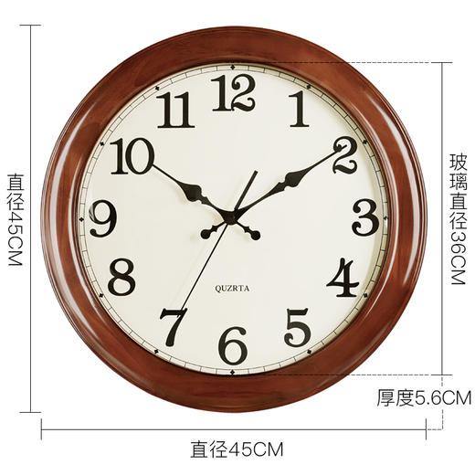 汉时(Hense)实木挂钟18英寸创意客厅静音时钟简约挂表现代石英钟表HW25棕色18英寸 商品图2