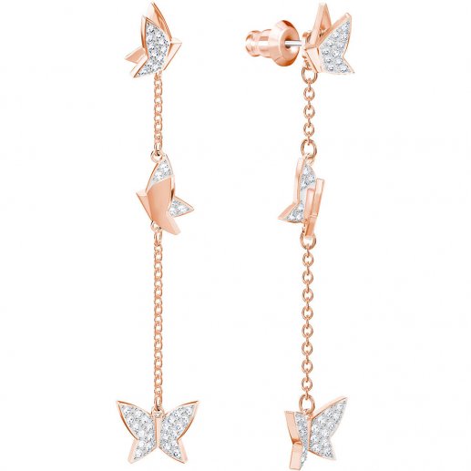 Swarovski/施华洛世奇玫瑰金色蝴蝶长吊坠耳饰5382364JPY带授权招加盟代理