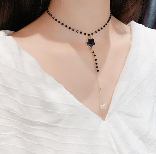 【choker】水晶五角星短项链锁骨链气质项圈颈链简约百搭颈带choker女