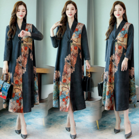 C865-MFGA85麂皮绒印花长款外套