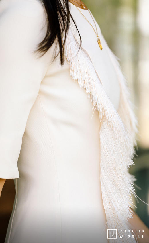 AtelierMissLu / Annet-珍珠白两侧流苏装饰连身裙 商品图4