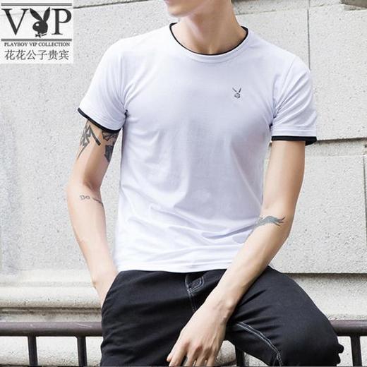 【男士T恤】夏季新款纯棉短袖t恤男式圆领纯色修身打底衫 商品图1