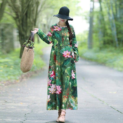 SJ-3159秋季新款大码长袖棉麻连衣裙 商品图2