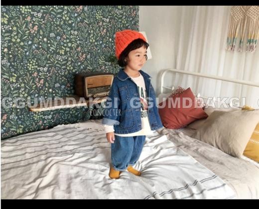 韩国东大门潮牌童装  GGUMDDAKGI 新品青瓷牛仔童装上衣外套 黑色  深色牛仔  2XLJPY带授权招加盟代理 商品图4