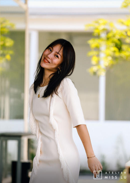 AtelierMissLu / Annet-珍珠白两侧流苏装饰连身裙 商品图5