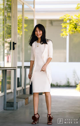 AtelierMissLu / Annet-珍珠白两侧流苏装饰连身裙