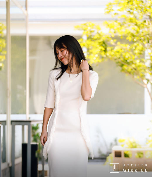 AtelierMissLu / Annet-珍珠白两侧流苏装饰连身裙 商品图2