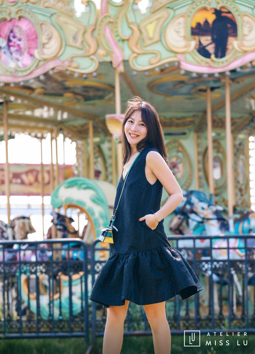 AtelierMissLu / Christy -黑色下摆褶皱装饰背心裙 商品图7