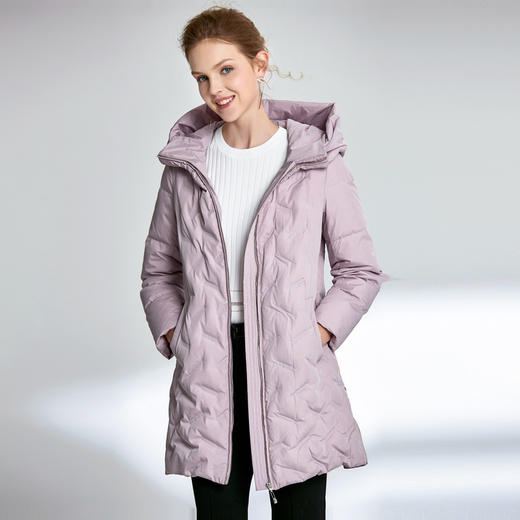 EITIE爱特爱女装秋冬新品时尚格纹中款连帽羽绒服显瘦百搭D1911305 商品图1