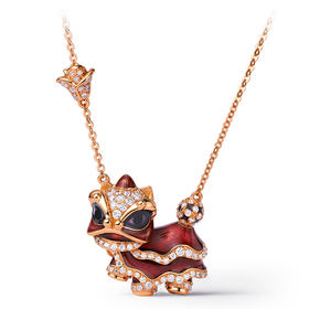 ［醒狮系列］18K玫瑰金群镶钻项链