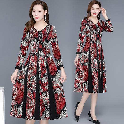 YWE-19ZQ55秋季新款印花时尚气质优雅连衣裙 商品图1