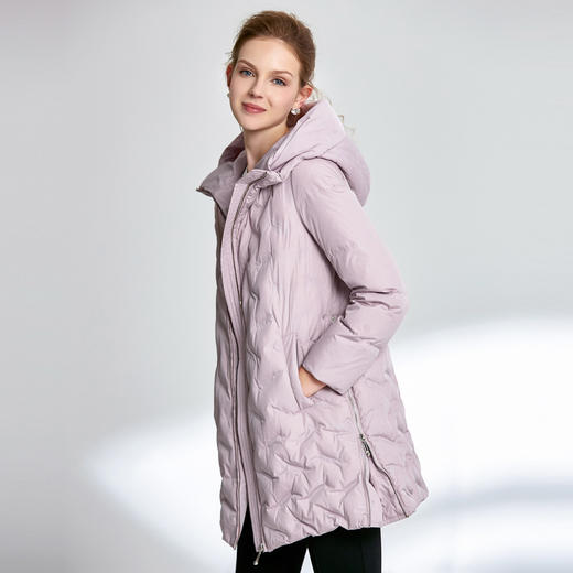 EITIE爱特爱女装秋冬新品时尚格纹中款连帽羽绒服显瘦百搭D1911305 商品图2