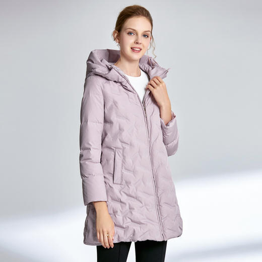 EITIE爱特爱女装秋冬新品时尚格纹中款连帽羽绒服显瘦百搭D1911305 商品图3
