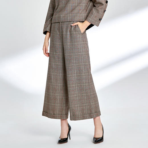 EITIE爱特爱女装秋新品时尚减龄格纹英伦风显瘦阔腿裤长裤5805517 商品图0