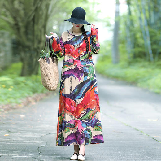 SJ-3159秋季新款大码长袖棉麻连衣裙 商品图3