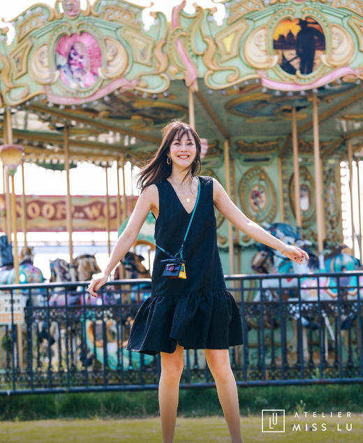 AtelierMissLu / Christy -黑色下摆褶皱装饰背心裙 商品图3