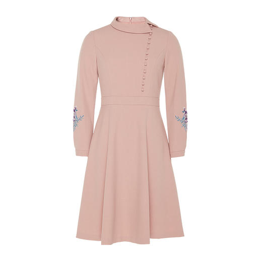 EITIE爱特爱女装秋季新品绣花半高领纽扣装饰收腰显瘦连衣裙D1907301 商品图4