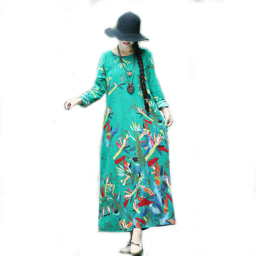 SJ-3159秋季新款大码长袖棉麻连衣裙 商品图4