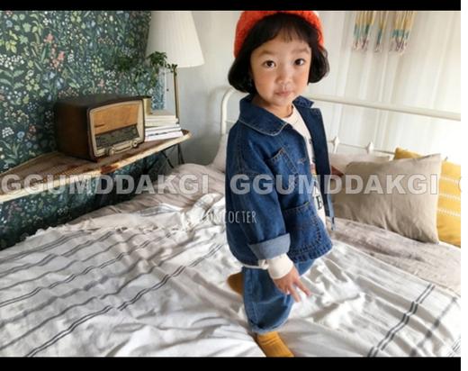 韩国东大门潮牌童装  GGUMDDAKGI 新品青瓷牛仔童装上衣外套 黑色  深色牛仔  2XLJPY带授权招加盟代理 商品图3