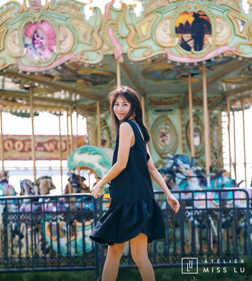 AtelierMissLu / Christy -黑色下摆褶皱装饰背心裙 商品图6