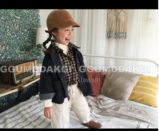 韩国东大门潮牌童装  GGUMDDAKGI 新品青瓷牛仔童装上衣外套 黑色  深色牛仔  2XLJPY带授权招加盟代理 商品图0