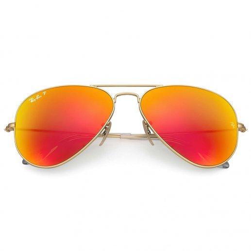 红玻璃镜片哑光金色金属框偏光飞行员形墨镜蛤蟆镜太阳镜rb30251124d