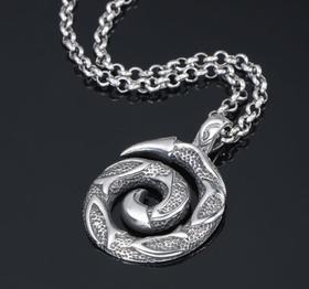 【首饰】时尚钛钢饰品古典花纹螺旋圆项链时尚犄角吊坠配件朋克