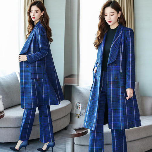 WZNH-WZ891159新款女士2019秋季修身洋气格子毛呢套装 商品图0