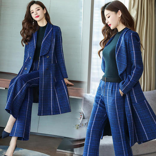 WZNH-WZ891159新款女士2019秋季修身洋气格子毛呢套装 商品图2