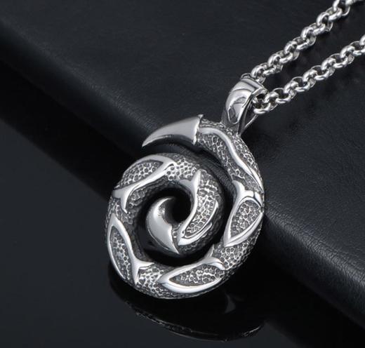 【首饰】时尚钛钢饰品古典花纹螺旋圆项链时尚犄角吊坠配件朋克 商品图1