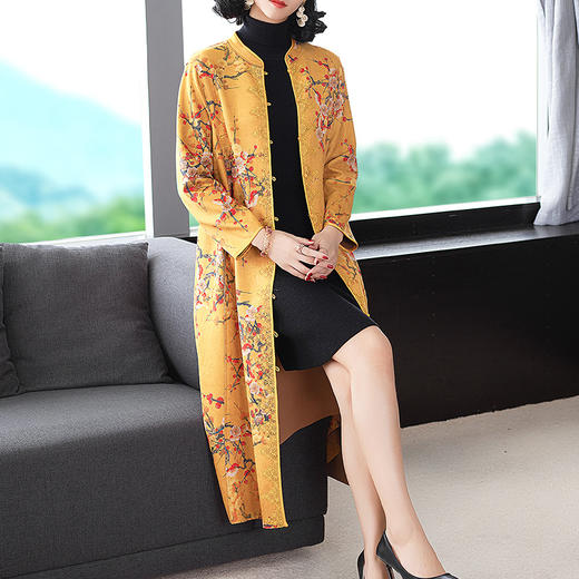 NYT-H03秋冬新款宽松大码时尚印花中国风优雅鹿皮绒风衣 商品图1