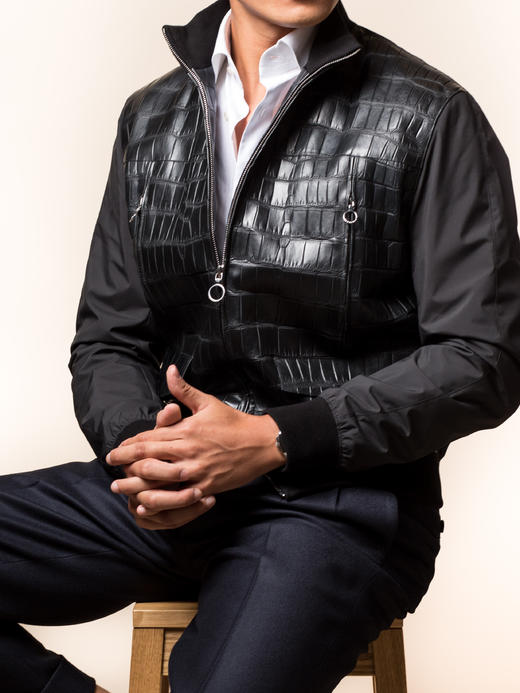 Seraphin 黑色鳄鱼皮夹克 商品图0