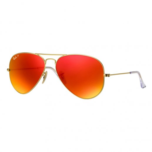 RAY BAN雷朋通用飞行员系列炫彩棕色反光红玻璃镜片哑光金色金属框偏光飞行员形墨镜 蛤蟆镜 太阳镜 RB3025 112/4DJPY带授权招加盟代理