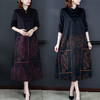 AHM-aswy1959秋冬新款宽松大码复古盘扣羊绒印花连衣裙民族风长裙 商品缩略图0